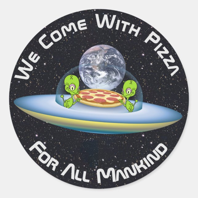 Customizable UFO Pizza Delivery Classic Round Sticker (Front)