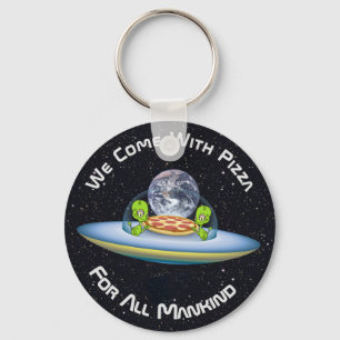 Customizable UFO Pizza Delivery Keychain
