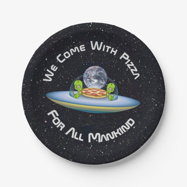 Customizable UFO Pizza Delivery Paper Plates (Front)