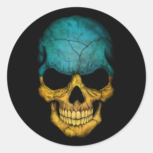Customizable Ukrainian Flag Skull Classic Round Sticker (Front)