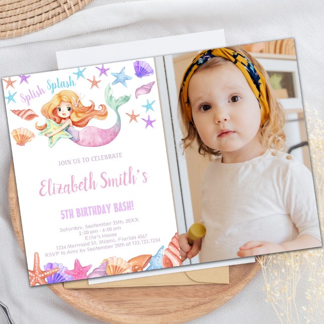 Customizable Under the Sea Party Invitations (Beautiful Mermaid Birthday Invitations with photo)