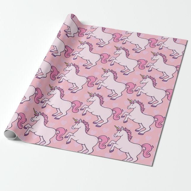 Customizable Unicorn and Hearts Pattern Wrapping Paper (Unrolled)