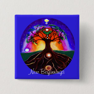 Customizable unique painted tree of life pinback button