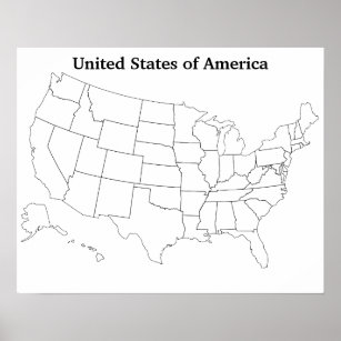Customizable United States Blank Outline Map Poster