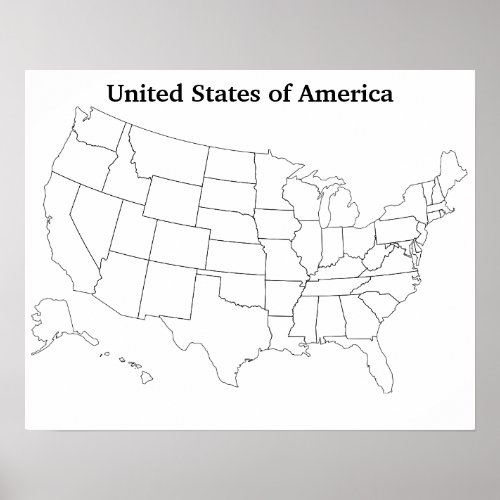 Customizable United States Blank Outline Map Poster
