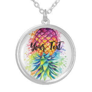 Customizable Upside down pineapple Silver Plated Necklace