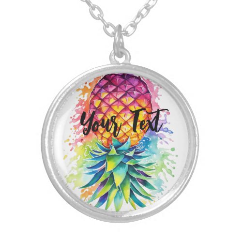 Customizable Upside down pineapple Silver Plated Necklace