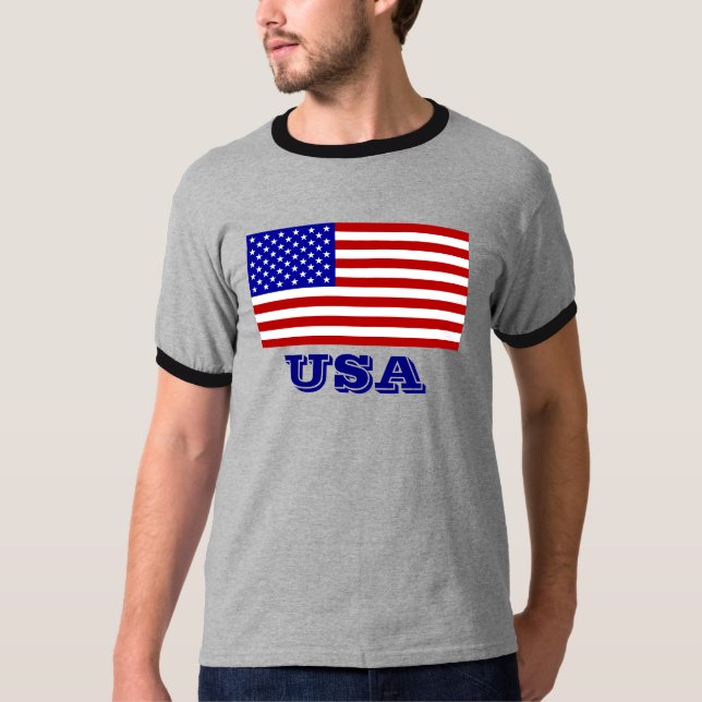 Customizable USA American Flag T Shirts for Men (Front)