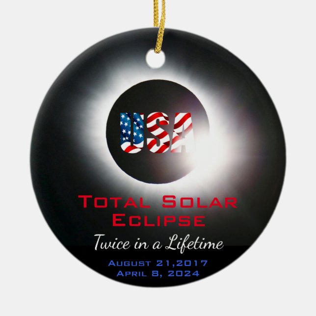Customizable USA Total solar eclipse 2017 2024 Ceramic Ornament (Front)