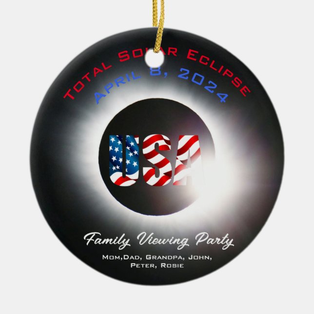 customizable USA Total solar eclipse April 8, 2024 Ceramic Ornament (Front)