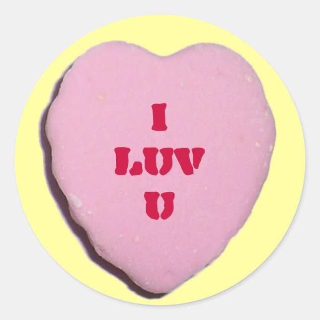 Customizable Valentine Candy Heart Classic Round Sticker (Front)