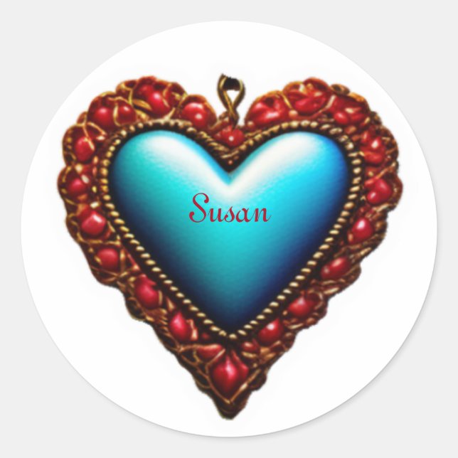 Customizable Valentine Hearts, Vintage Hearts,     Classic Round Sticker (Front)