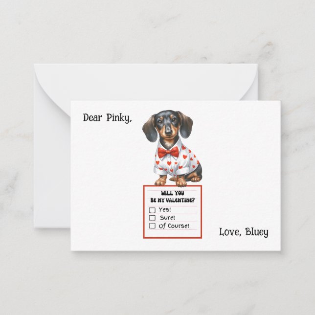 Customizable Valentine Note Card with Dachshund (Front)