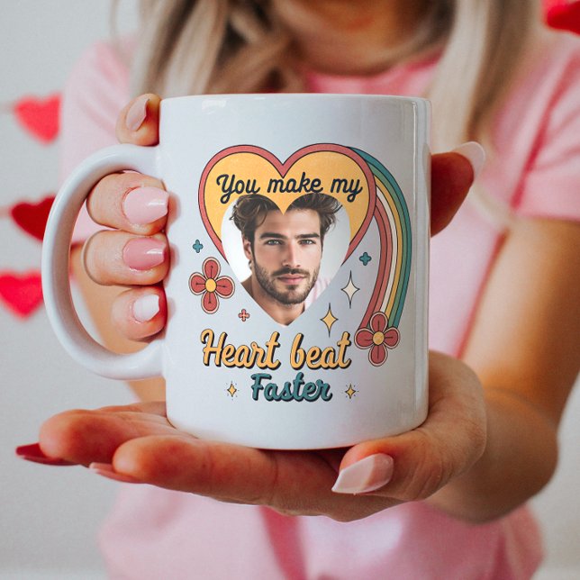 Customizable Valentine Retro Heartbeat, Custom Coffee Mug (Creator Uploaded)