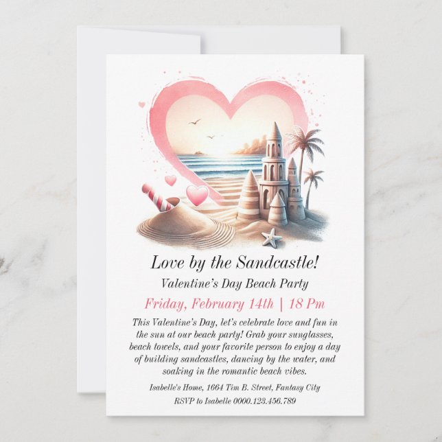 Customizable Valentine’s Day Beach Party Invitation (Front)