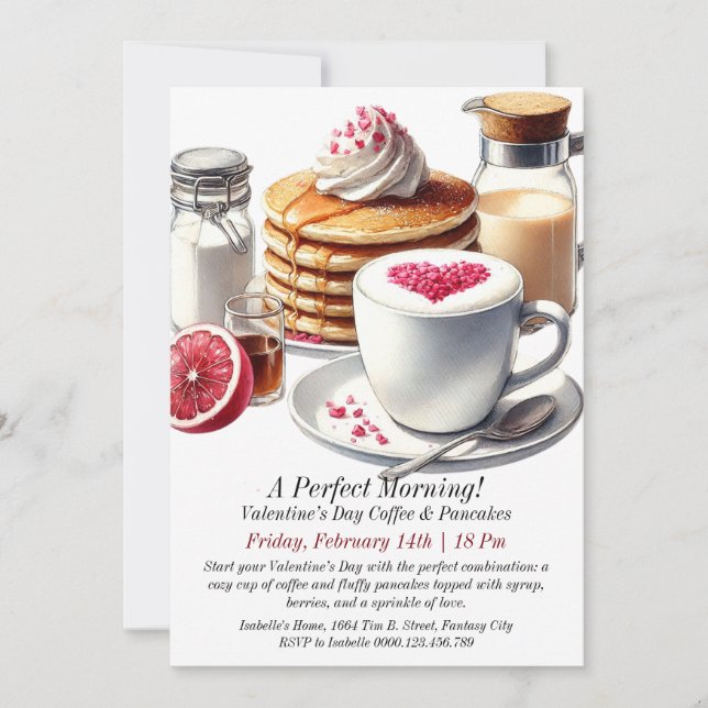 Customizable Valentine’s Day Coffee & Pancakes Invitation (Front)