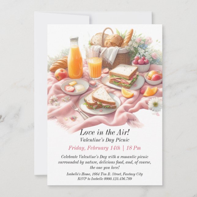 Customizable Valentine’s Day Picnic Love inthe Air Invitation (Front)