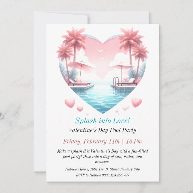 Customizable Valentine’s Day Pool Party Invitation (Front)