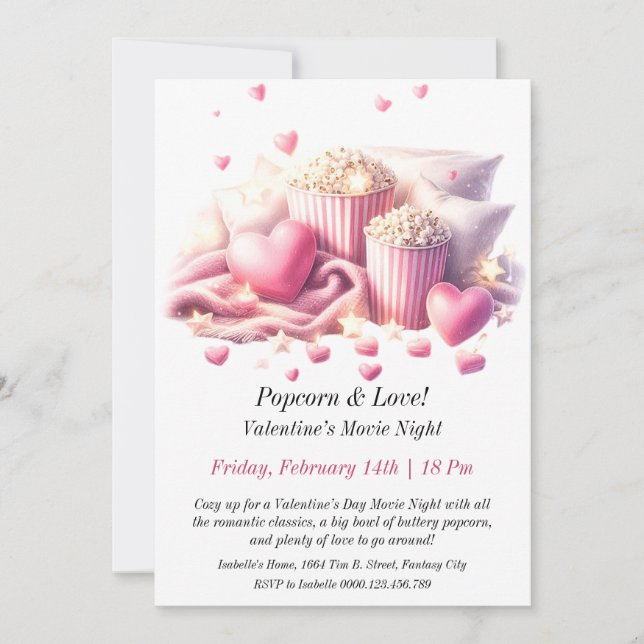 Customizable Valentine’s Movie Night – Popcorn Invitation (Front)