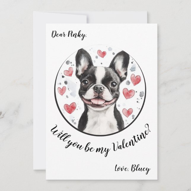 Customizable Valentine's Day card Boston Terrier (Front)