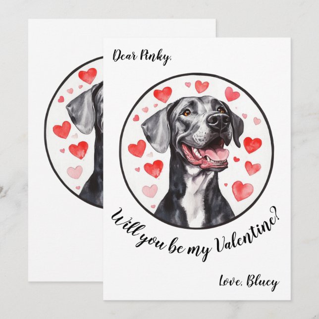 Customizable Valentine's Day card Great Dane (Front/Back)