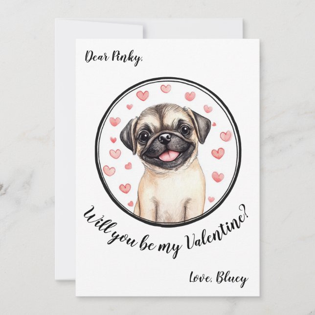 Customizable Valentine's Day card Pug (Front)