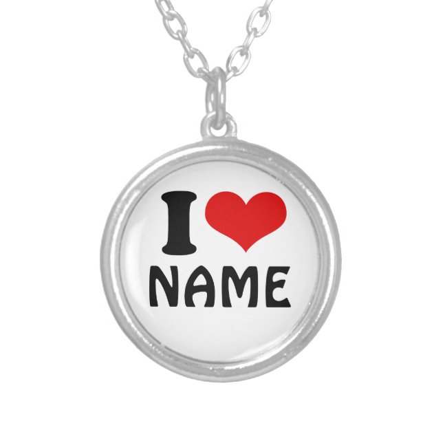 Customizable Valentines Day I love Heart Custom Silver Plated Necklace (Front)