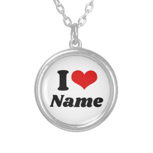 Customizable Valentines Day I love Heart Custom Silver Plated Necklace