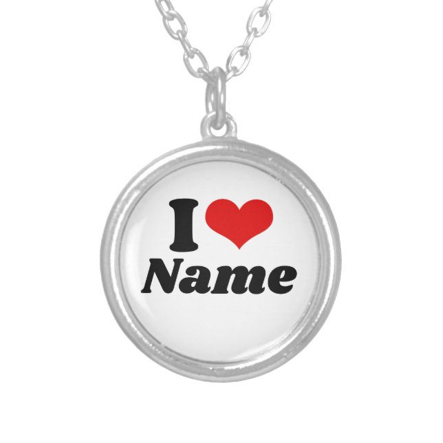 Customizable Valentines Day I love Heart Custom Silver Plated Necklace (Front)