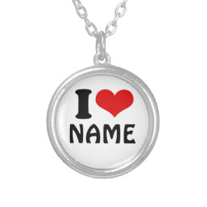 Customizable Valentines Day I love Heart Custom Silver Plated Necklace