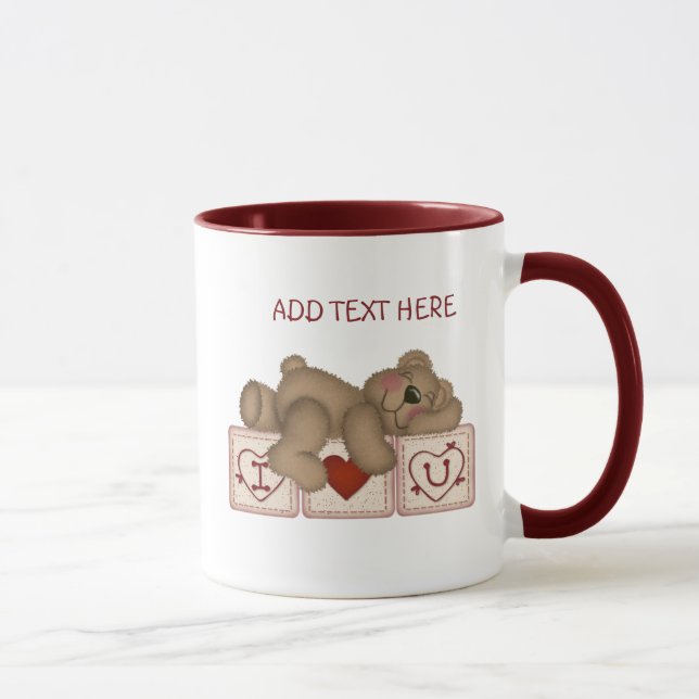Customizable Valentine's I Love You Teddy Bear Mug (Right)