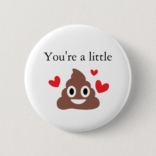 Customizable Valentines Poo Emoji Pinback Button (Front)