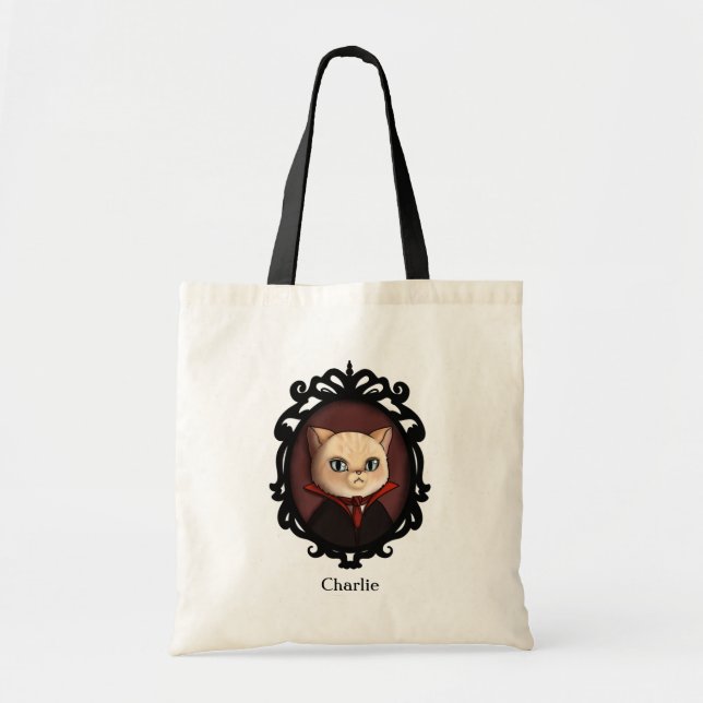 Customizable Vampire Cat Halloween Trick or Treat  Tote Bag (Front)