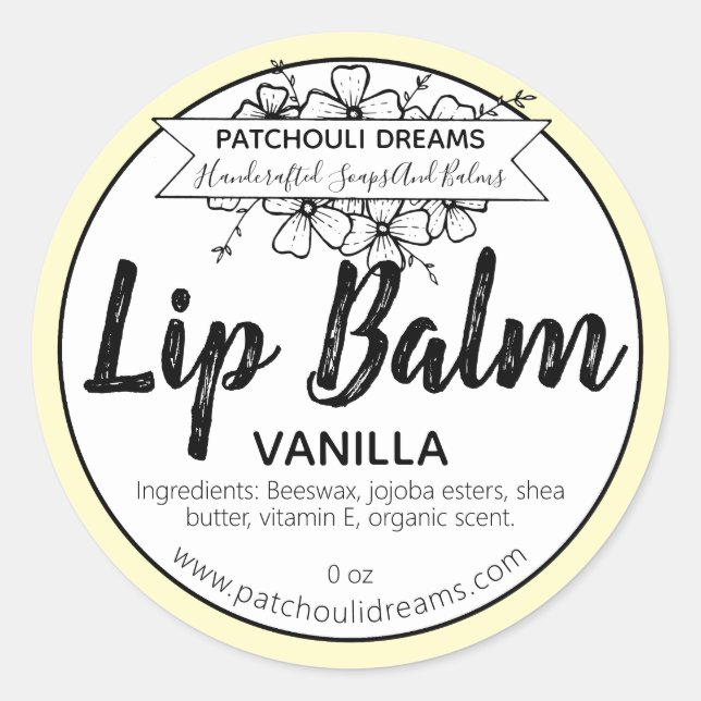 Customizable Vanilla Lip Balm Label Handmade (Front)