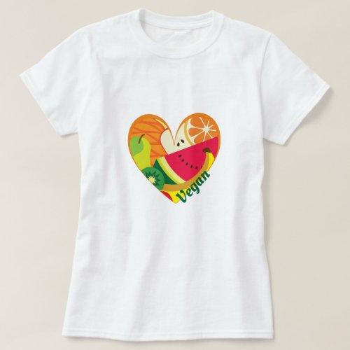 Customizable Vegan Heart Colorful Fruits Statement T_Shirt