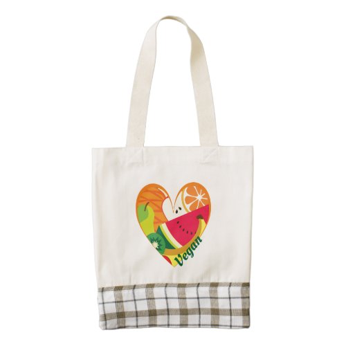 Customizable Vegan Heart Colorful Fruits Statement Zazzle HEART Tote Bag
