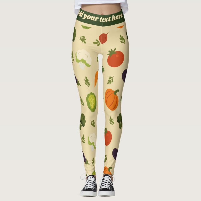 Customizable Veggie Pattern Leggings – Whimsical (Front)