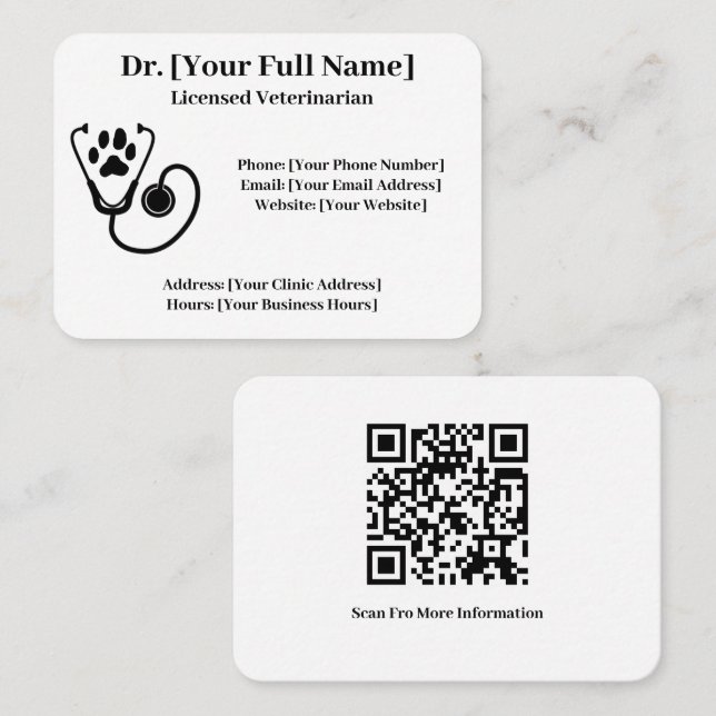 Customizable Veterinarian Business Card QR Code (Front/Back)