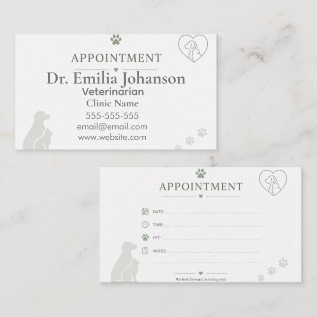 Customizable Veterinary Appointment Card (Front/Back)