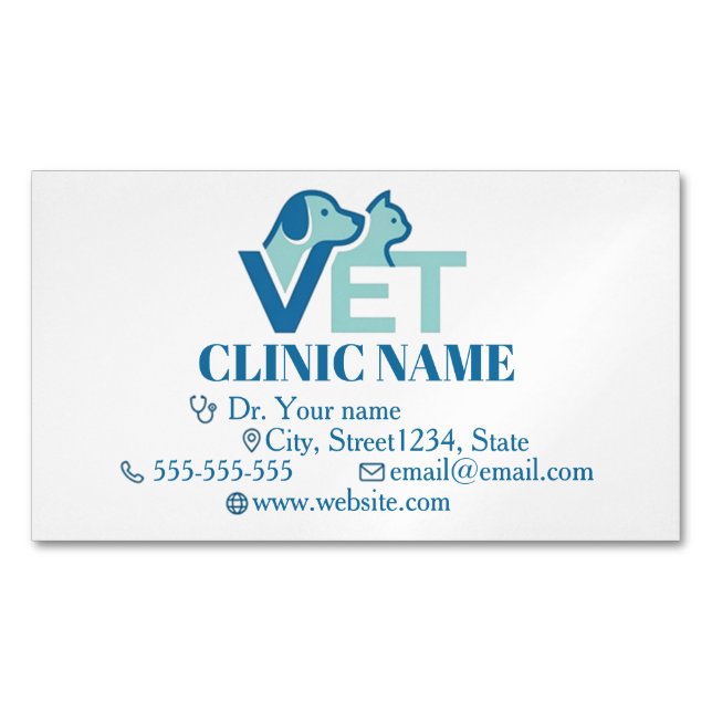 Customizable Veterinary Business Card Magnet Blue (Front)