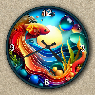 Customizable Vibrant Betta Fish Abstract Round Clock