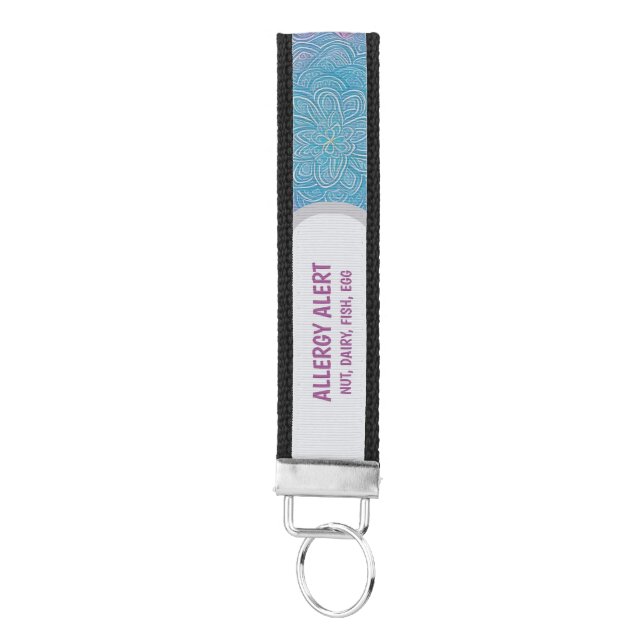 Customizable Vibrant Colorful Floral Allergy Alert Wrist Keychain (Keys on Bottom)