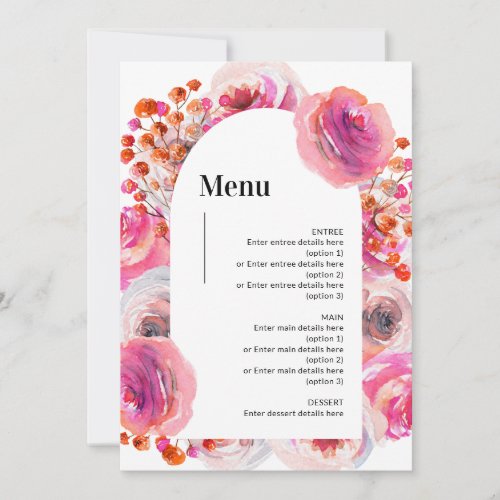 Customizable Vibrant Floral Arch Wedding Menu Card