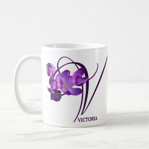 Customizable Victoria name floral purple crocus Coffee Mug