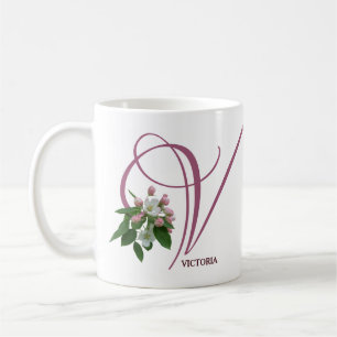 Customizable Victoria name monogram pink floral Coffee Mug