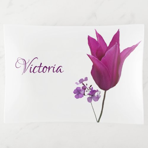 Customizable Victoria name purple floral boho glam Trinket Tray