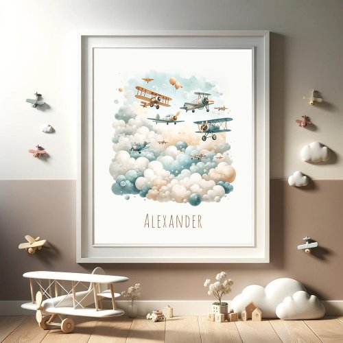 Customizable Vintage Aircrafts and Clouds Poster
