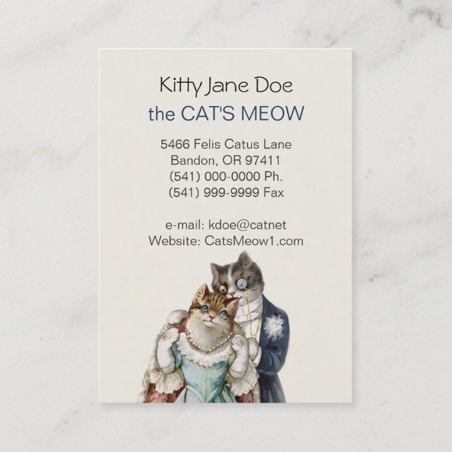 Customizable Vintage Business Card - Cat Couple (Back)