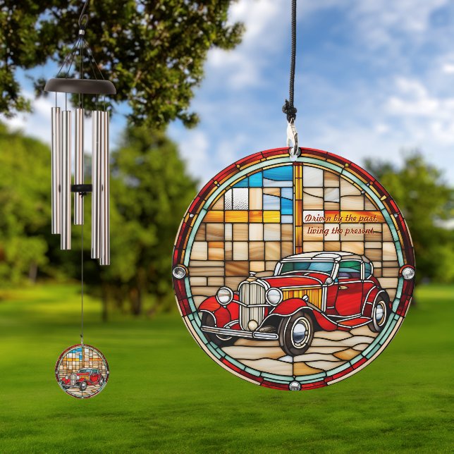 Customizable Vintage Car Stained Glass Look  Wind Chime (Outdoor)