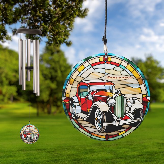 Customizable Vintage Car Stained Glass Look  Wind Chime (Outdoor)